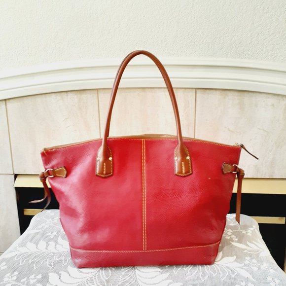 Dooney & Bourke Red Tote with Brown Accents - Picture 4 of 16